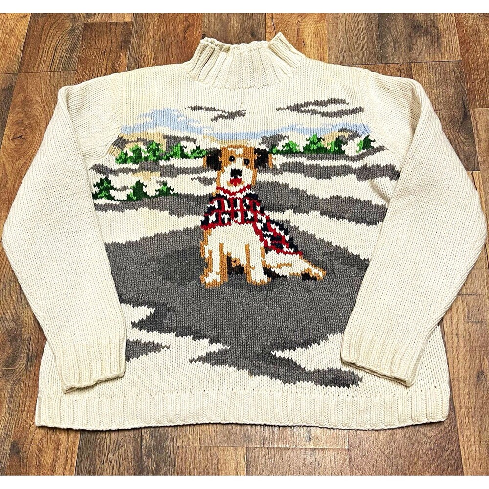 Vintage Liz Claiborne Womens Sweater Size PS Mock Neck Scenic Dog Knit Pullover